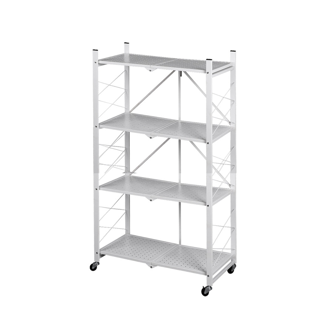 Foldable Storage Shelf Display White 4 Tiers