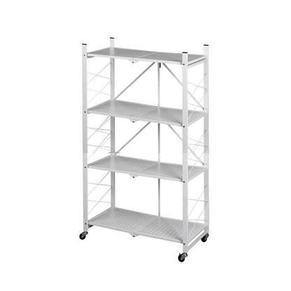 Foldable Storage Shelf Display White 4 Tiers
