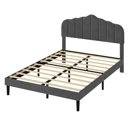 Upholstered Double Bed Frame Grey 193.5x140x103cm