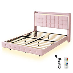 Contemporary Double Floating Bed Frame  High Back Support Classic