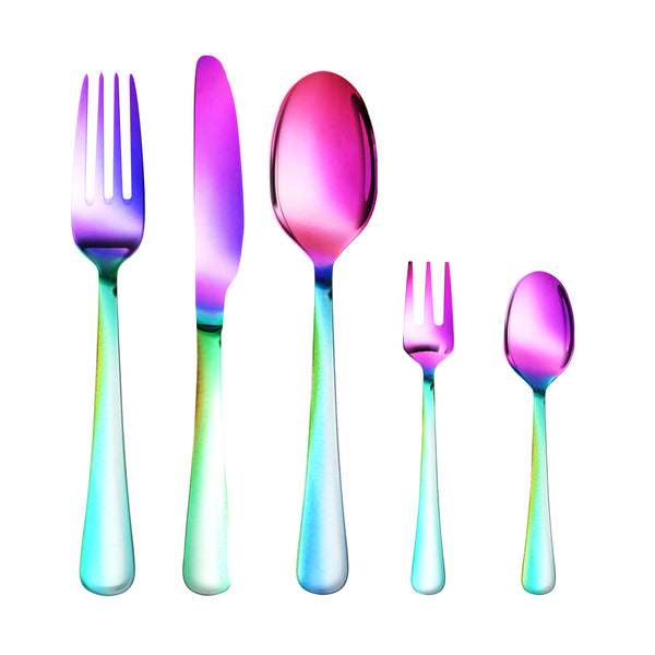  Stainless Steel Cutlery Set Glossy Knife Rainbow