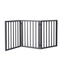 Wooden Pet Gate Dog Fence Foldable Barrier Door 3 Panel White/Grey