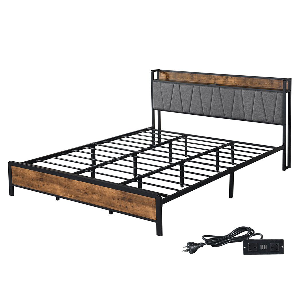 King Bed Frame Industrial Storage 220x183x105cm