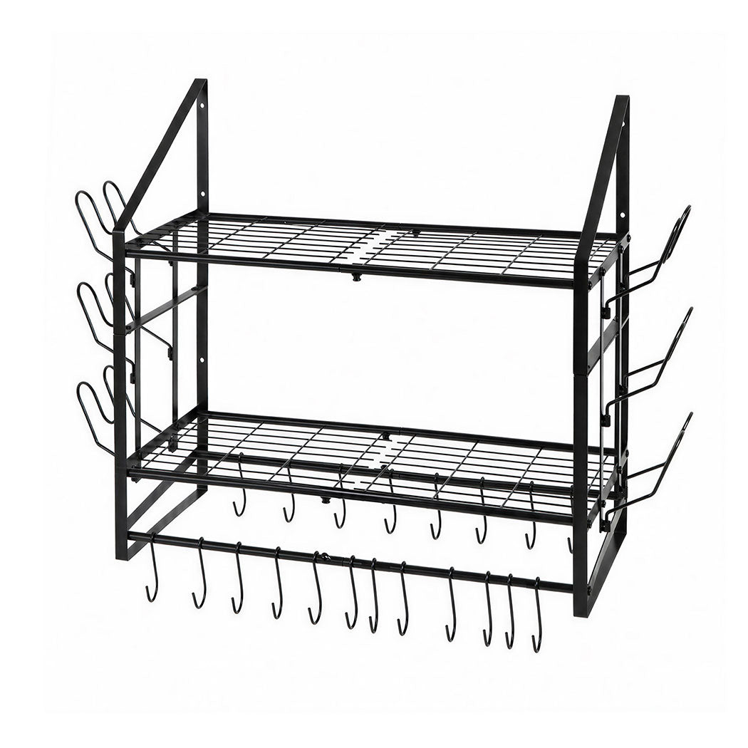 Toque Pot Rack Wall Mounted 2 Tier Hanging Cookware Organizer 20 Hooks Pan Rack
