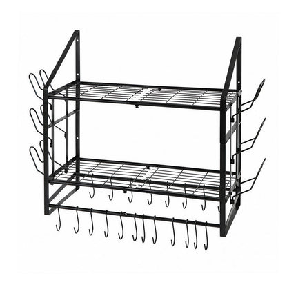 Toque Pot Rack Wall Mounted 2 Tier Hanging Cookware Organizer 20 Hooks Pan Rack