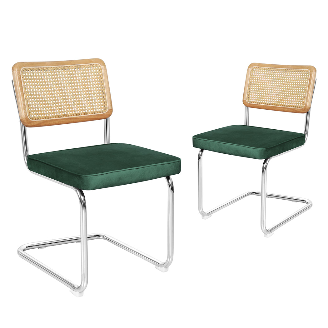 Rattan Dining Chairs Green Velvet 47x53x83cm