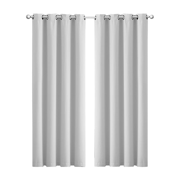  2x Blockout Curtains Panels 3 Layers Grey-Durable