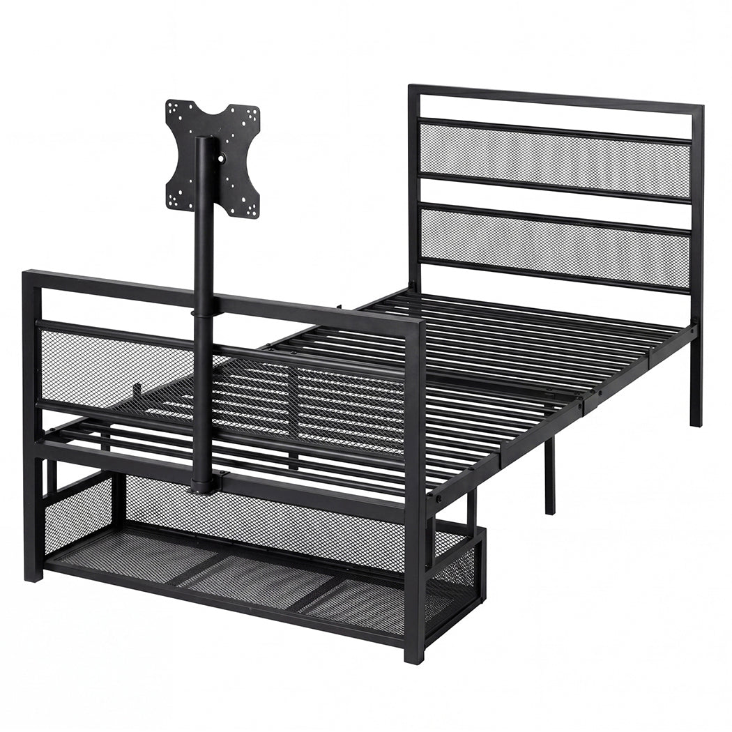 Levede Gaming Bed Frame Rotating TV Mount Storage Metal Single Bed 32in Bedroom
