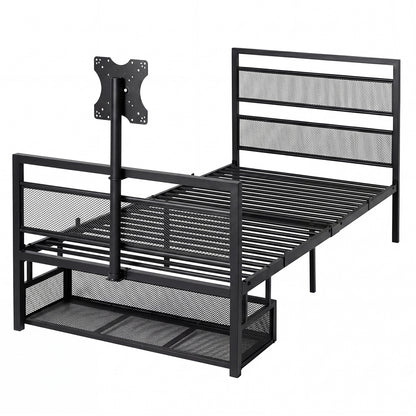 Levede Gaming Bed Frame Rotating TV Mount Storage Metal Single Bed 32in Bedroom