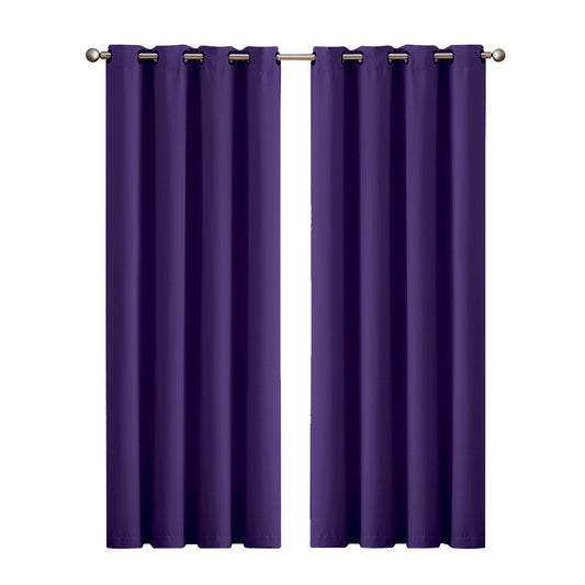 2x Blockout Curtains Panels 3 Layers Purple
