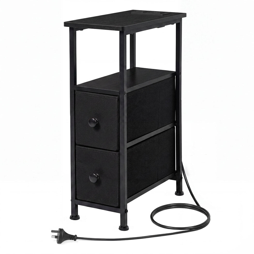 Narrow Bedside Table With Led Charging 20x40x59cm