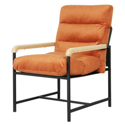 Premium Metal Framed Lounge Chair Velvet in Orange  High Back Support