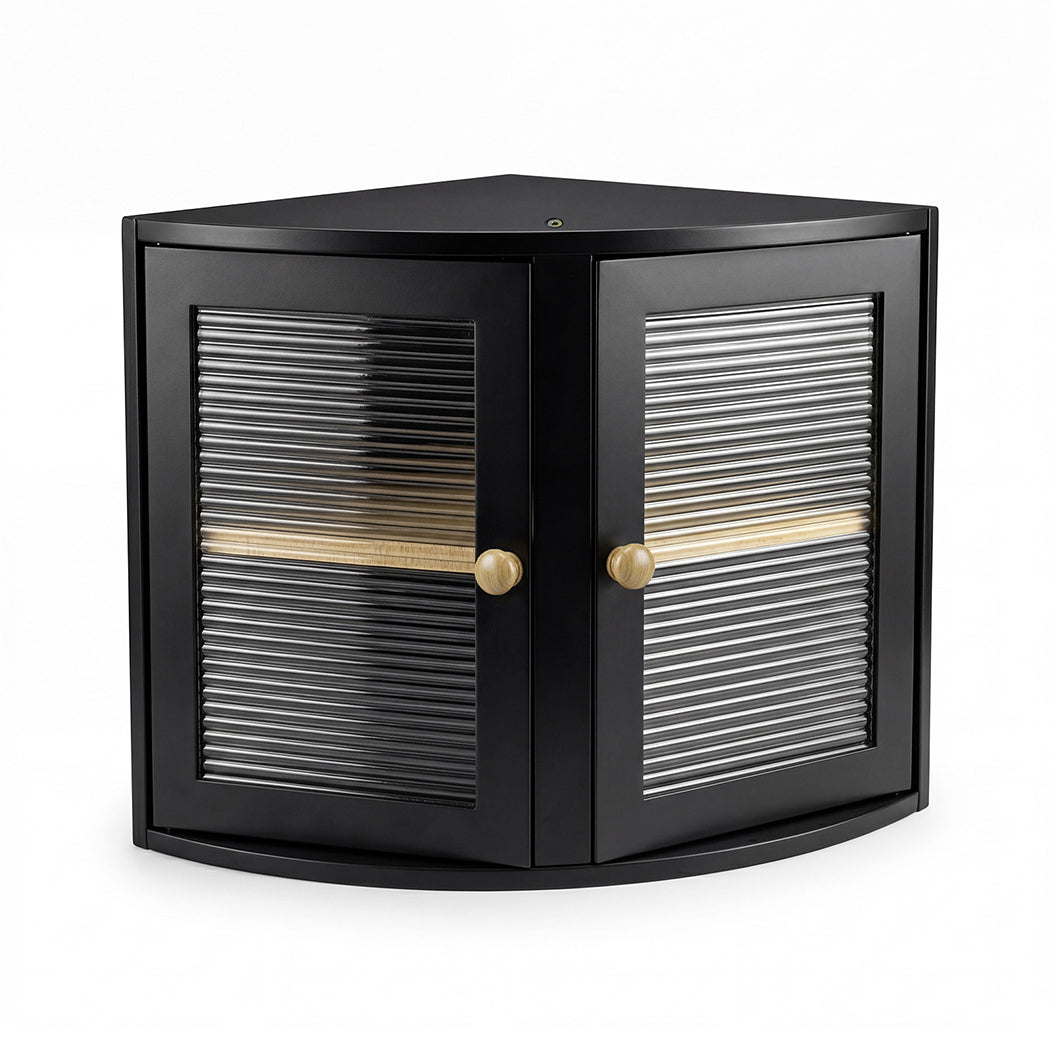 Toque Corner Bread Box 2 Tier Bamboo Bread Bin Kitchen Countertop Storage Black