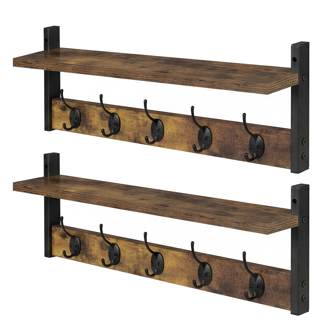 Wall Mounted Coat Rack Shelf Double Hooks | HomeAndLiving - 2