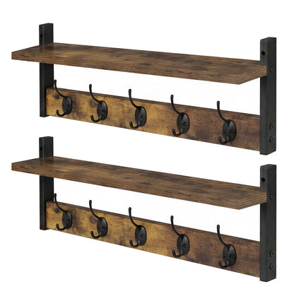 Wall Mounted Coat Rack Shelf Double Hooks | HomeAndLiving - 2