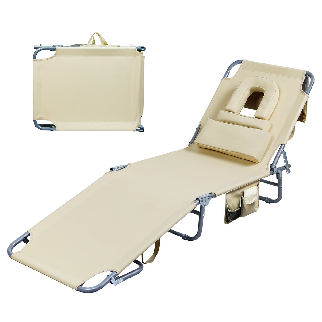 Compact Foldable Beach Lounge Chairs with Face Hole Khaki  Scandi