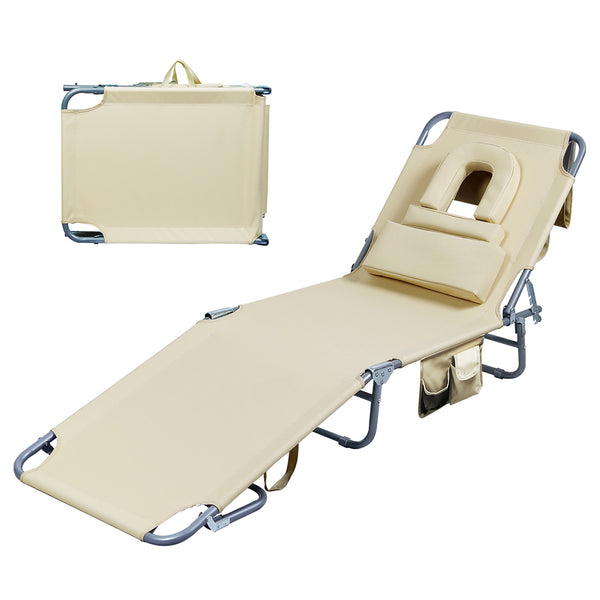  Compact Foldable Beach Lounge Chairs with Face Hole Khaki  Scandi