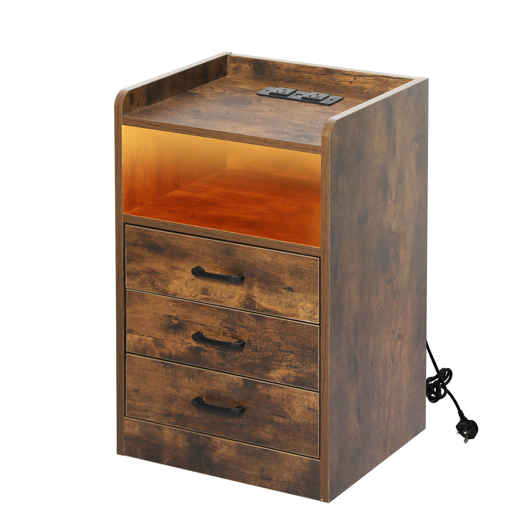 Functional Bedside Table USB Charger Outlet LED Oak  Comfortable