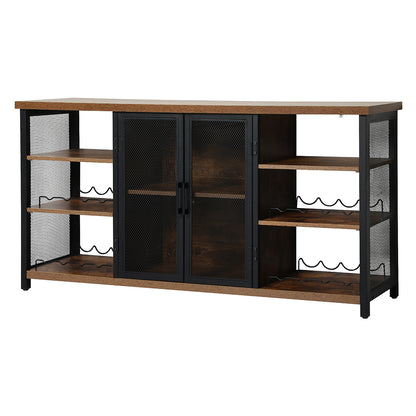 Functional Bar Cabinet Buffet Sideboard Walnut  Adjustable Height