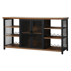 Functional Bar Cabinet Buffet Sideboard Walnut  Adjustable Height