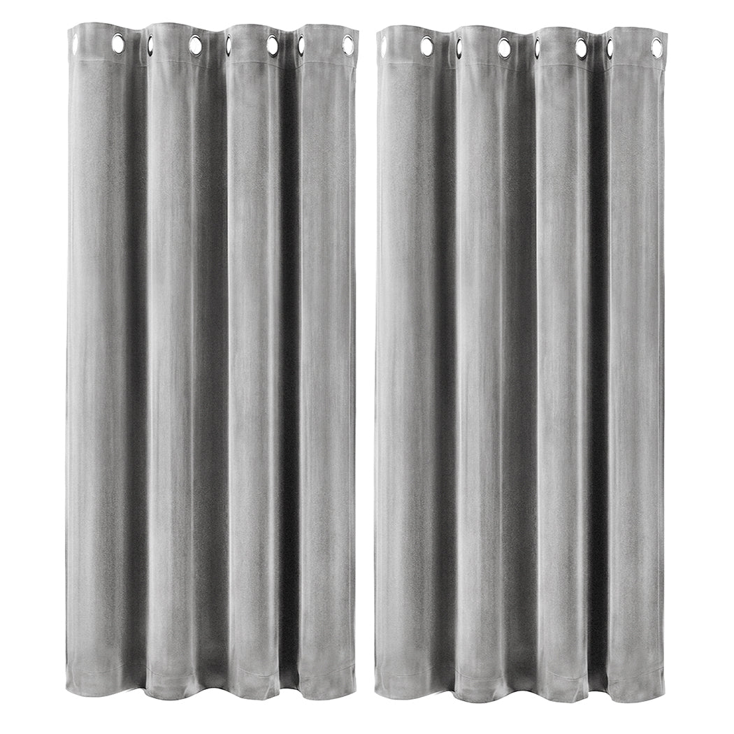 Marlow Velvet Blackout Curtains 2-Panel Room Darkening Eyelet Curtains Grey
