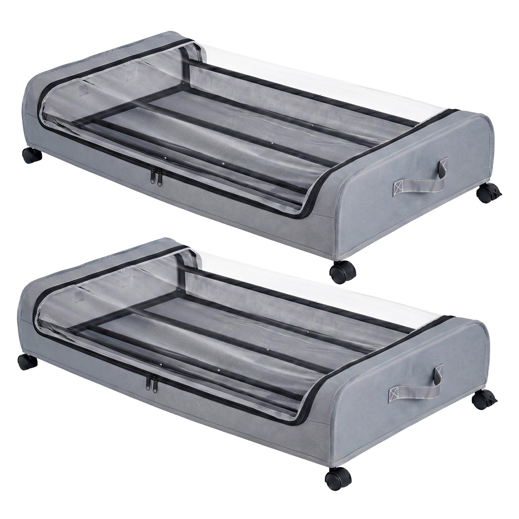 Levede 2x Under Bed Storage Containers for Shoe and Apparel Clear-Lidded Rolling
