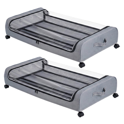 Levede 2x Under Bed Storage Containers for Shoe and Apparel Clear-Lidded Rolling