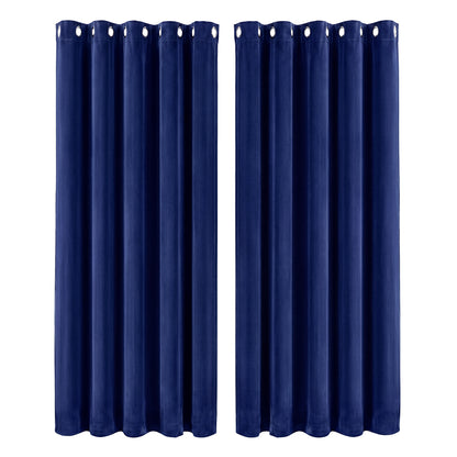 Marlow Blackout Curtains 2 Panels Velvet Room Darkening Eyelet Curtains Blue