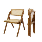 Functional 6X Foldable Rattan Dining Chairs  Wood Finish Classic