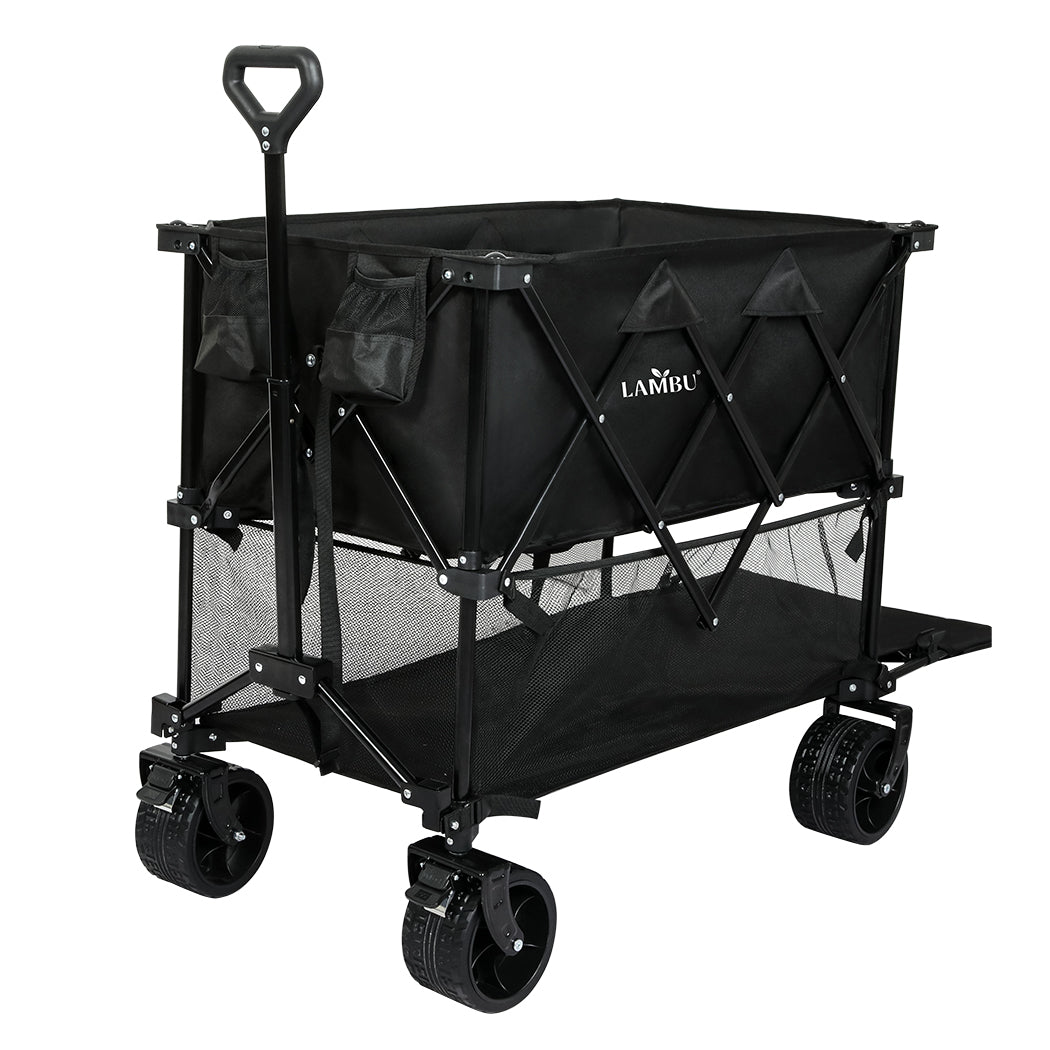 Folding Wagon Cart Double Shelves 132x107x56.5cm