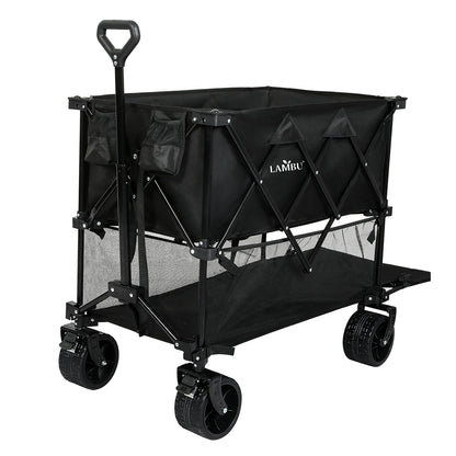 Folding Wagon Cart Double Shelves 132x107x56.5cm