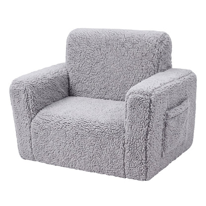 Kids Sofa Fold Out Couch Grey 59.5x43.2x43.2cm