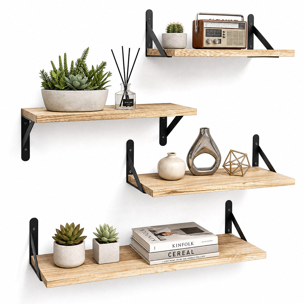 Floating Wall Shelves Rustic Wood Set 4 | HomeAndLiving - 2