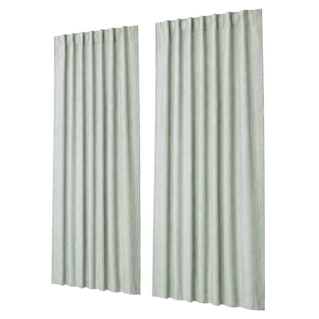 Marlow Blackout Curtains 2 Panels Thermal Linen Look Blockout Drapes  Green