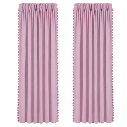Marlow Blackout Curtains Pink 2 Panels Thermal Insulated Pom Pom 132cm x 213cm
