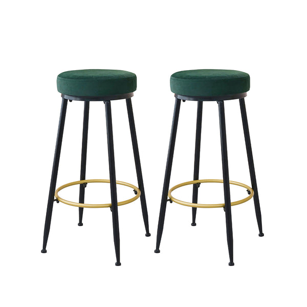  2x Bar Stools Barstools Velvet Green