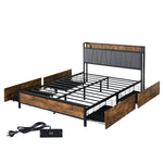 Minimalist Queen Bed Frame Soft Storage Drawers Headboard USB Charge
