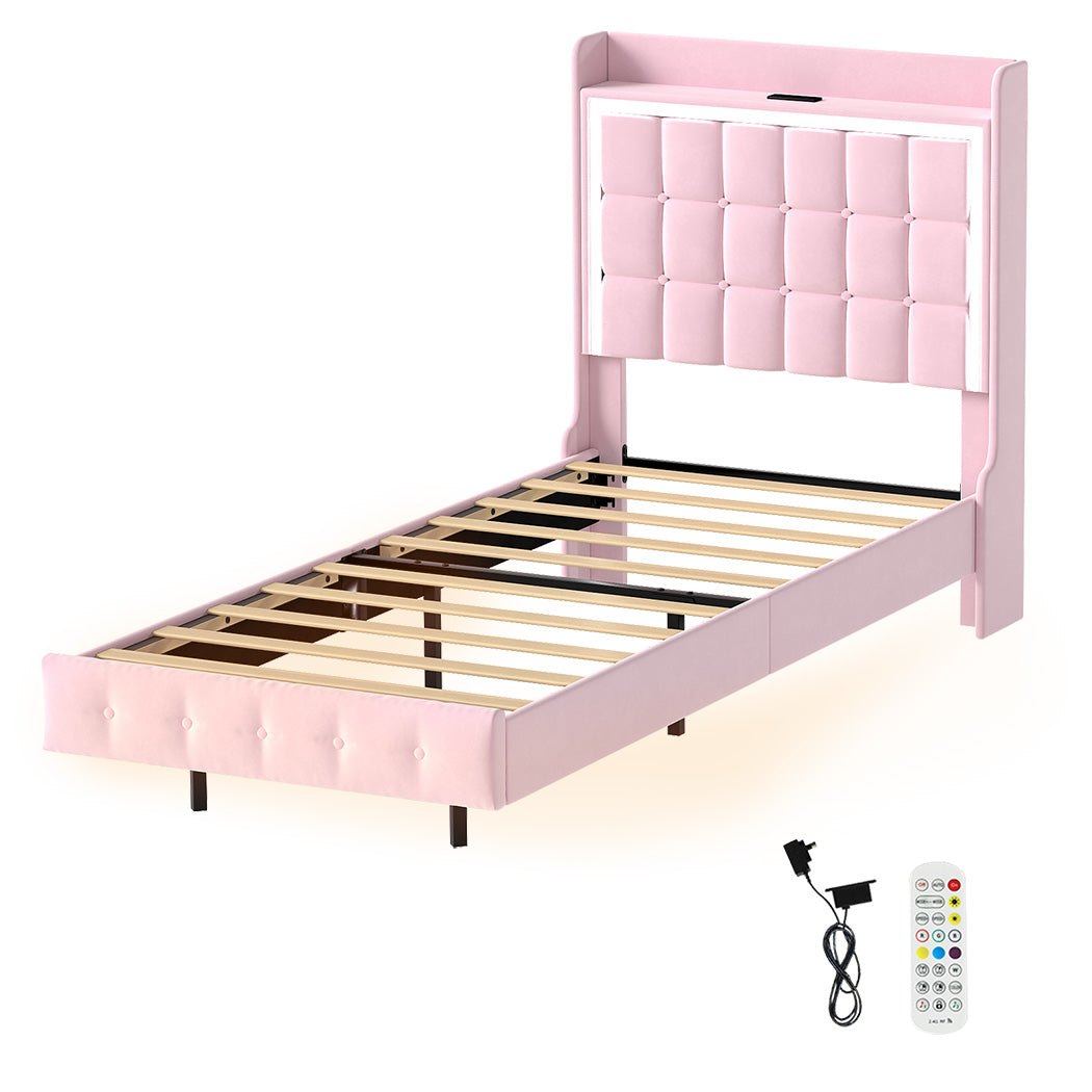 Floating Bed Frame Pink Velvet 204x92x112.5cm
