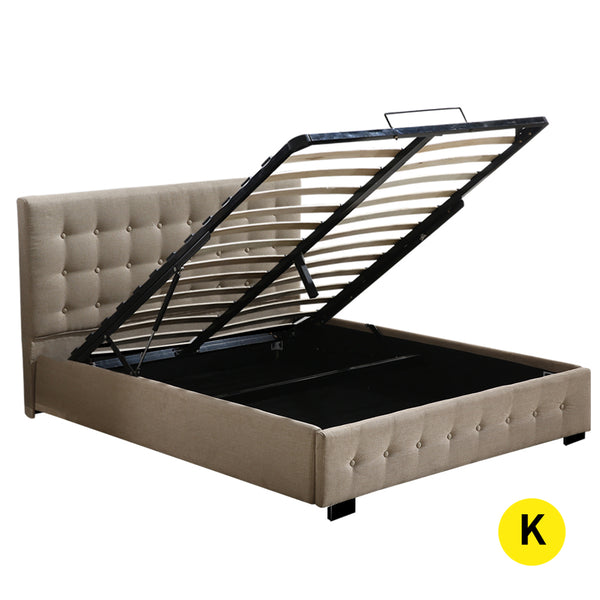  Fabric Bed Frame King Tufted Beige