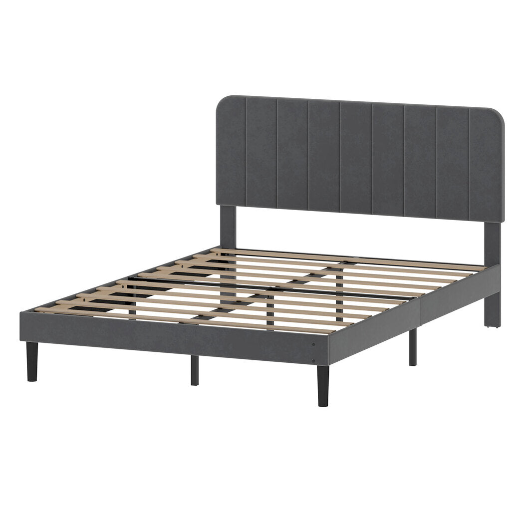 Double Bed Frame Upholstered Grey 190x139.5x113cm