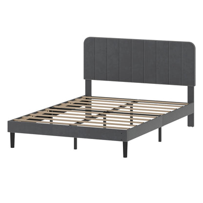 Double Bed Frame Upholstered Grey 190x139.5x113cm