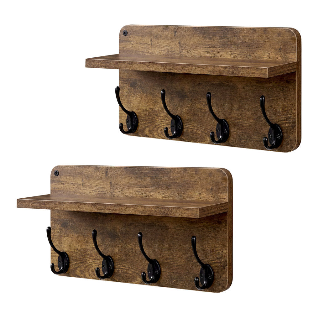 Levede Wall Mounted Coat Rack 2 Pcs Entryway Organizer Storage Rack Shelf Hooks