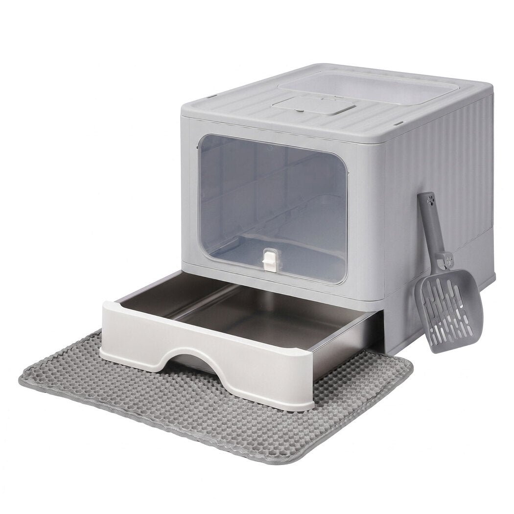 Stainless Steel Enclosed Cat Litter Box Grey 49x38x36cm