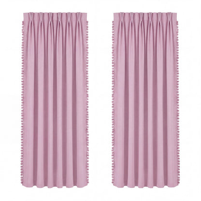 Marlow Blackout Curtains Pink 2 Panels Thermal Insulated Pom Pom 132cm x 160cm