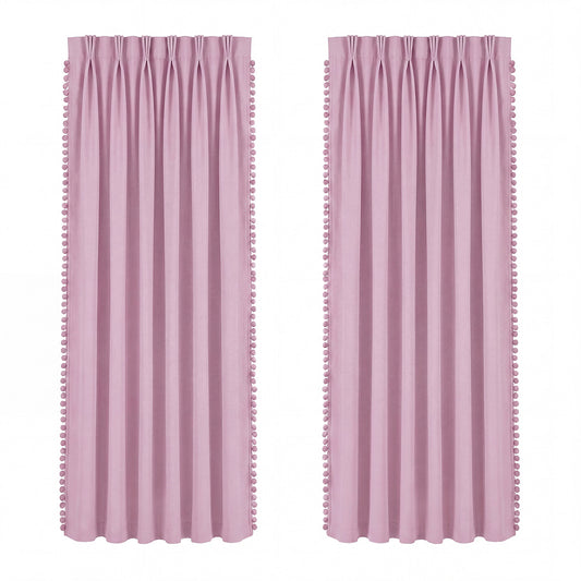 Blackout Curtains Pink 2 Panels Thermal Insulated Pom Pom 132cm x 160cm