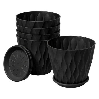 Toque Plant Pots 5 Pcs 8 Inchs Plastic Planter Pots with Drainage Saucers Black