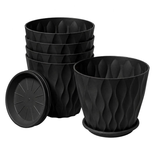 Toque Plant Pots 5 Pcs 8 Inchs Plastic Planter Pots with Drainage Saucers Black