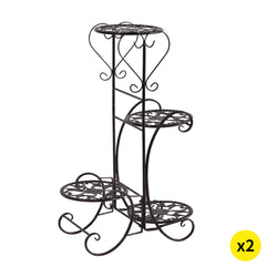 2x Flower Shape Metal Plant Stand Black