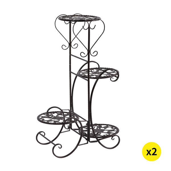  2x Flower Shape Metal Plant Stand Black