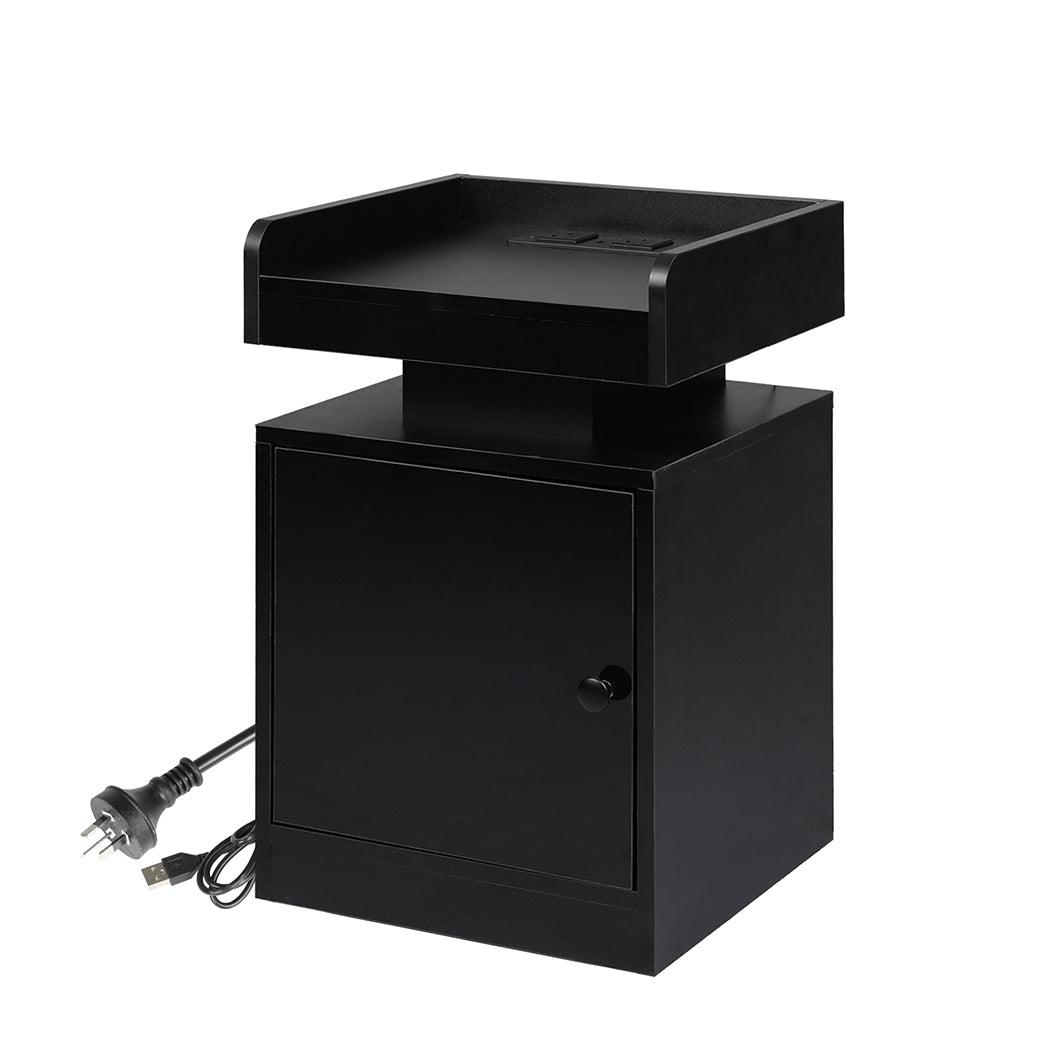 Black bedside table 34x33x33cm, side view